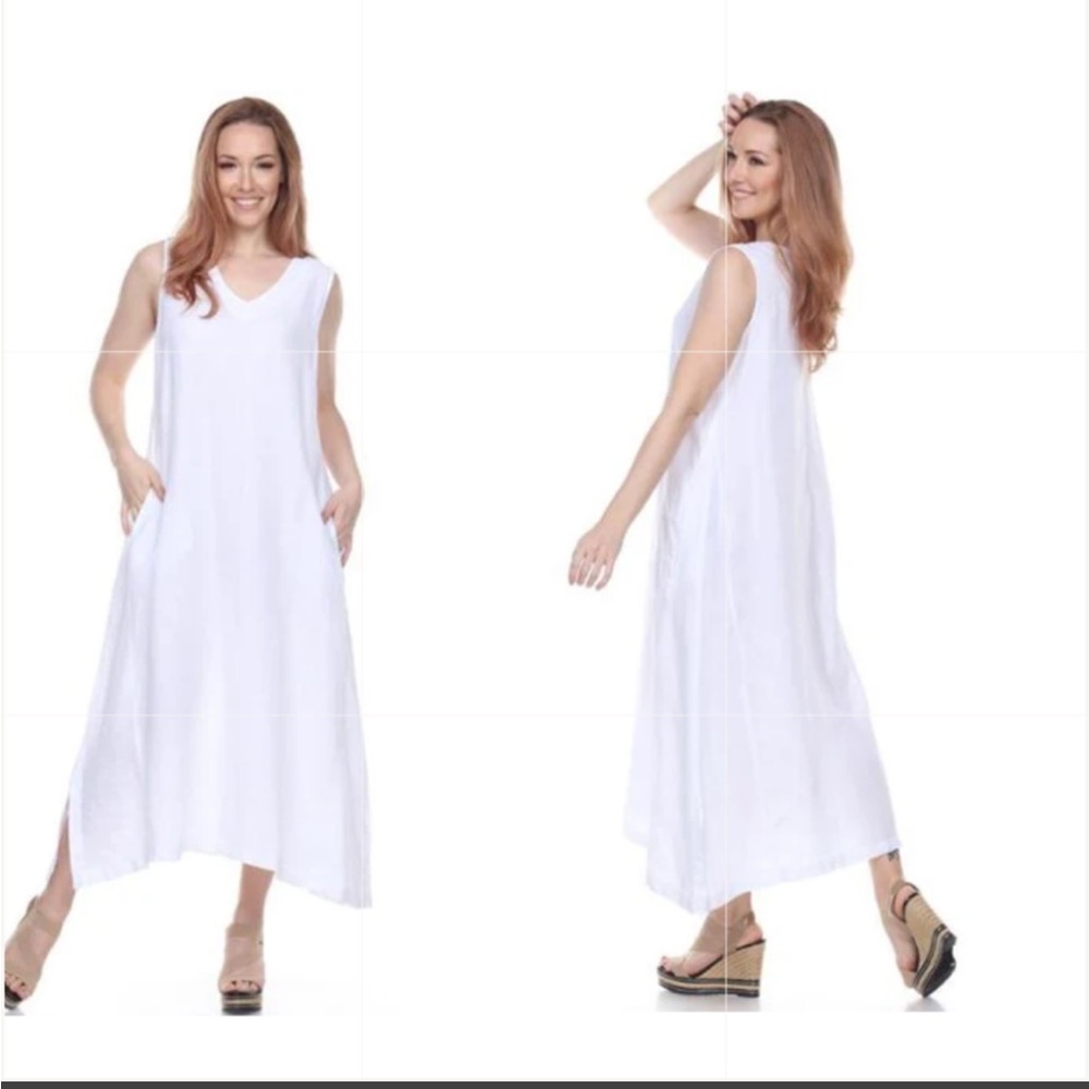 La Fixsun Linen V-neck Sleeveless A-Line Dress Black Large